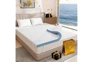 OhGeni 3 Inch Cooling Queen Size Gel Memory Foam Mattress Topper Pad, Soft Washable Bed Cover with Anti-Slip Base &Zipper,Fits 6"-19" Mattresses with Straps,Extra Comfort for Sleep & Back Pain Relief