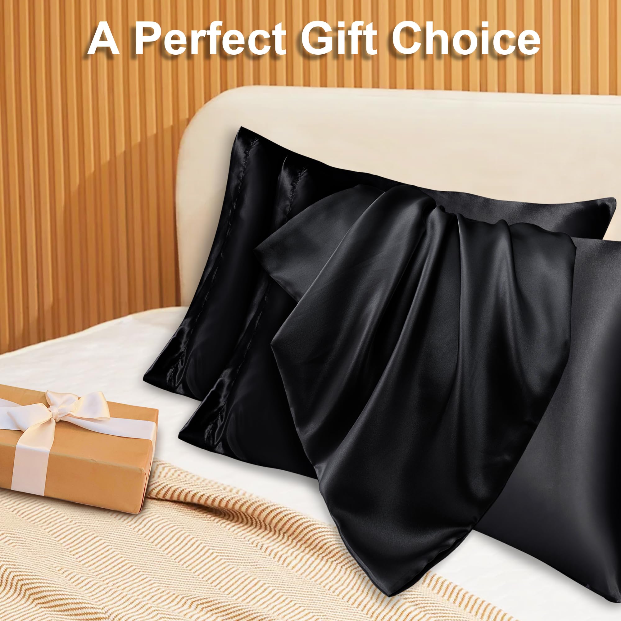 phyrec Satin Silk Pillowcase for Skin and Hair, 2 Pack - Envelope Closure - Bedding Queen Pillow Cases(20" x 30"), Soft Breathable Smooth Cooling Silk Pillow Covers for Sleeping, Black - Image 7