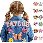 Personalized Denim Jacket for Girls with Names Patches, Back to School Clothes, 1-8 Year Old Birthday Gifts for Toddler Boys Girls Clothes, Custom Toddler Jean Jacket Personalized Baby Girl Gifts