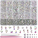 AB-Colors Flatback Nail Art Rhinestones Kit, Mix Crystal AB-Color Flatback Rhinestones Crystals Diamonds, Multi Shapes Glass Crystals Diamonds for Nail Art Design Crafts Clothes Shoes Jewelry