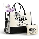 InnoBeta Mema Gifts Canvas Tote Bag, Important Mema Stuff Bag with Top Zipper Closure and Shoulder Strap for Birthday, Mother's Day, Christmas