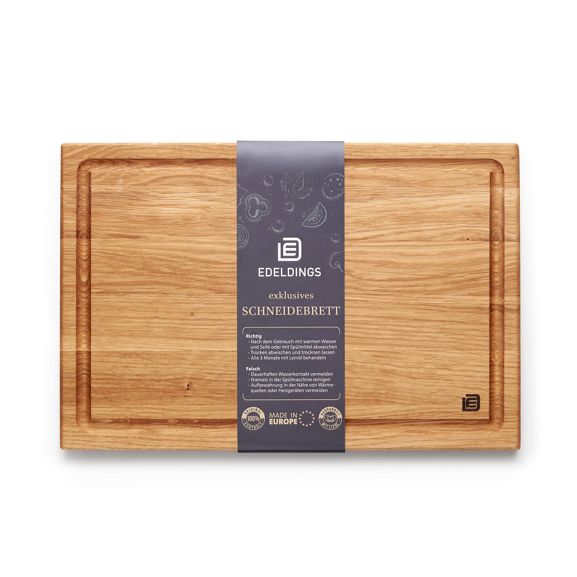 Edeldings Oak & Ash Wood Striped Chopping Board, 30 cm, Handmade, Reversible, Unique Design