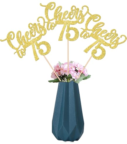 Gexolenu 10 Pack Double-Sided Glitter 75th Birthday Centerpieces - Rose Gold Number 75 Table Toppers