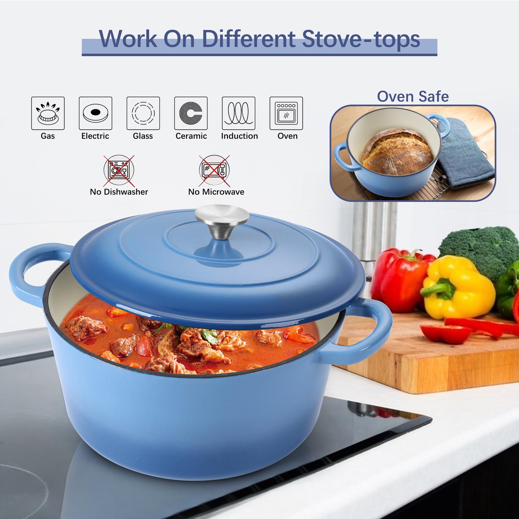 E-far Dutch Oven Pot with Lid, 5 Quart Enameled