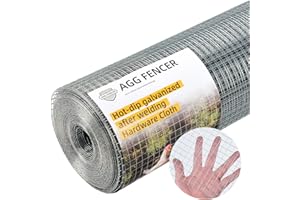 AggFencer 48in x 50ft Hardware Cloth 1/2 inch 19Ga Hot Dipped Galvanized After Welding, Chicken Coop Wire Fence, Garden Plant Welded Metal Wire Fencing Roll Mesh, Poultry Animal Netting Cage Screen