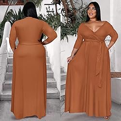 Runwind Plus Size Dress for Women 3/4 Sleeve V Neck