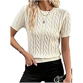 SOLY HUX Women's Cable Knit Short Sleeve Sweater Lightweight Crew Neck Knit Casual Pullover Tops