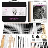 HIFORNY 70 Pcs Drawing Set Sketch Kit with 3-Color Sketchbook and Pencils view 1