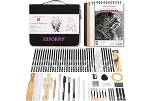 HIFORNY 70 Pcs Drawing Set Sketching Kit - Sketch Pencils Art Supplies for Adults Artists Kids with 3-Color Sketchbook,Graphite,Pastel,Charcoal Pencils,Blending Tools