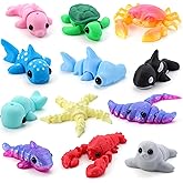 JOYIN 12 Pcs 3D Printed Ocean Animals Set, Mini Animals 3D Printed Toys - Cute Articulated Flexible Figurines Fidget Toys for Valentine Party Favors Birthday Gifts Desk Pets Office Home Decor