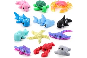 JOYIN 12 Pcs 3D Printed Ocean Animals Set, Mini Animals 3D Printed Toys - Cute Articulated Flexible Figurines Fidget Toys for Party Favors Birthday Gifts Desk Pets Office Home Decor