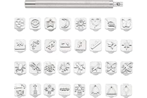 PH PandaHall 32 pcs Stainless Steel Leathercraft Metal Insect Theme Stamps Punch Set Tool with 1 pc Handle for Leather Craft Belt Bag Craft DIY Jewelry Marking