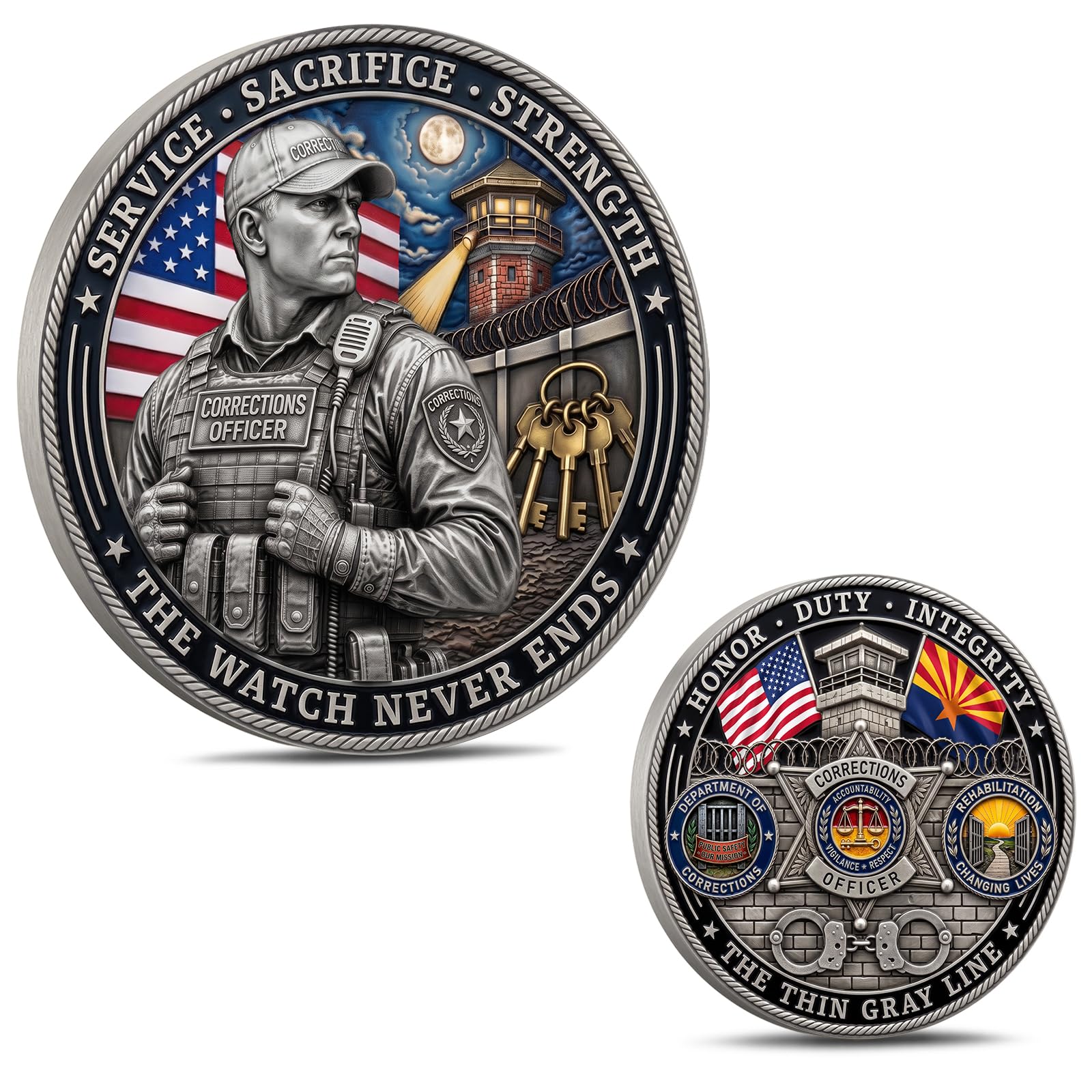 Thin Gray Line Challenge Coin – Correctional Officer Prison Police Token Medallion – Thank You Gift for Law Enforcement & Ame