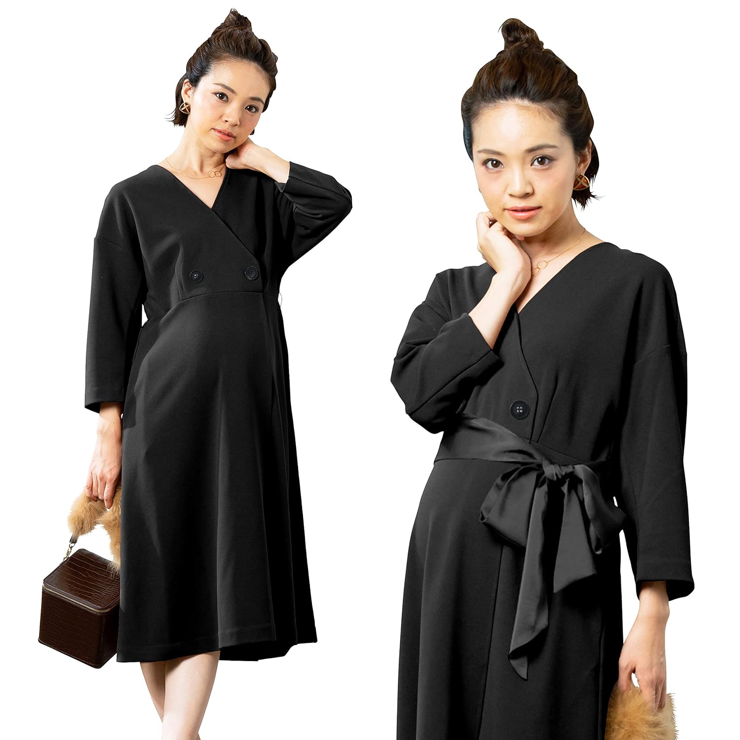 M M ブラック B07jd2wjzj マタニティ 授乳服 ウエスリボン付き Sweet Mommy コンサバワンピ ワンピース フロントボタン ブラック ワンピースチュニック から厳選した Nafusah Com