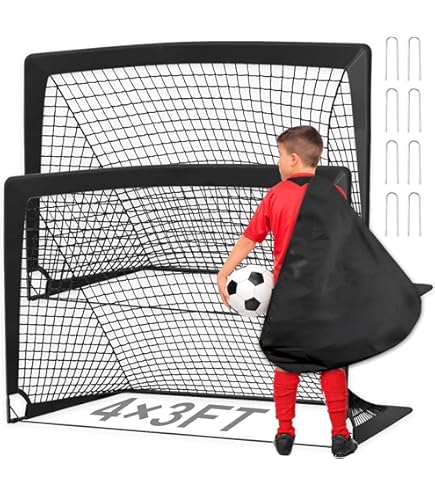 EIGYO Portería De Fútbol Plegable,Mini Juego De Portería De Fútbol, 5 En 1 Porterias De Futbol Para Jardin Incluir Bolas,Bomba, Clavos Y Bolsas Para Jardín/Interior/Exterior(120 X 80 X 80 Cm