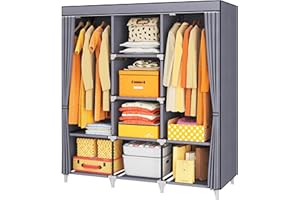 ZVZHM Portable Closet, 53 Inch Wardrobe Closet for Hanging Clothes with 2 Hanging Rods, 8 Storage Organizer Shelves, Non-Woven Fabric, Quick and Easy to Assembly, Grey