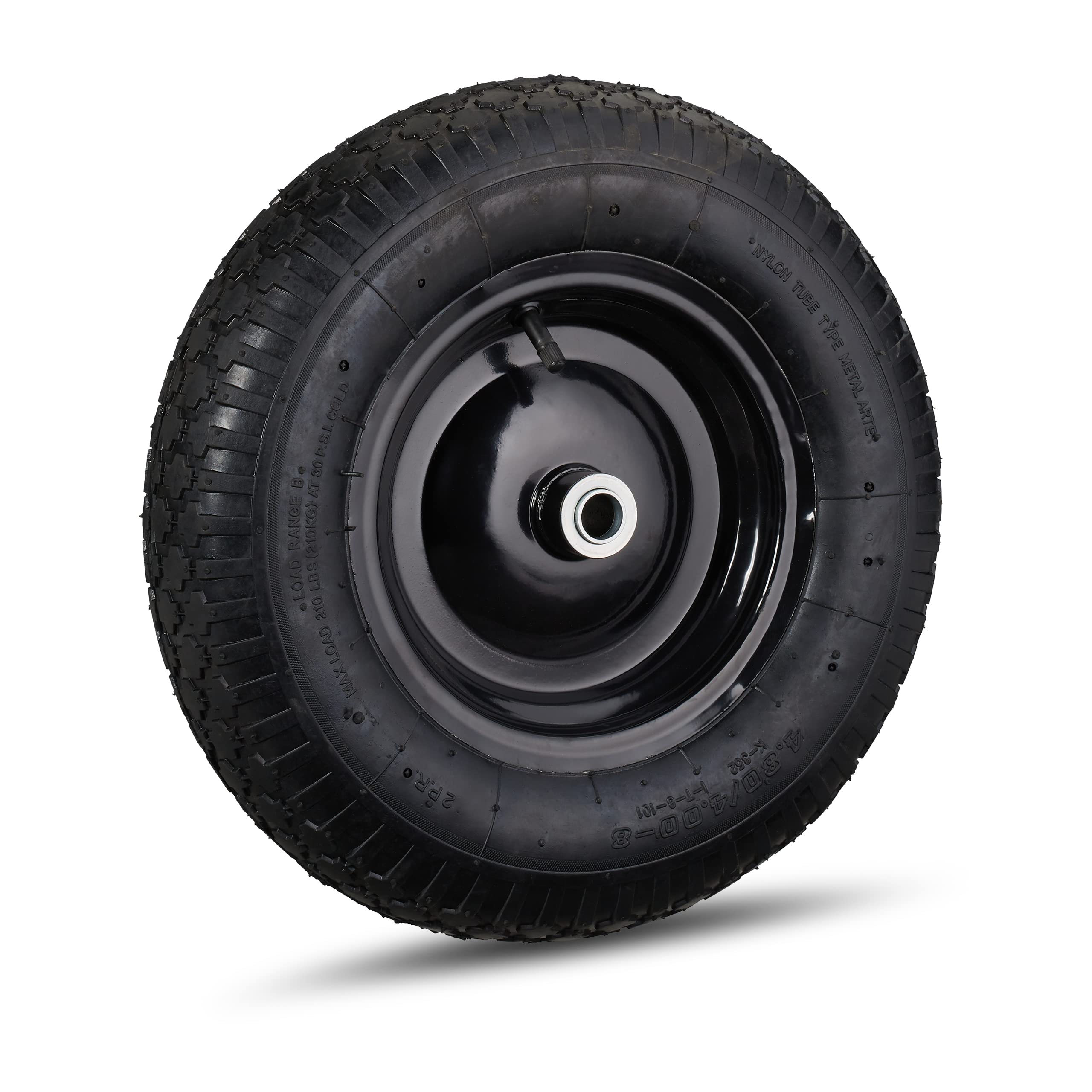 Relaxdays 4.80 4.00-8 Wheelbarrow Tyre, Pneumatic Spare Wheel with Steel Rim and Valve, Capacity to 120 kg, Black