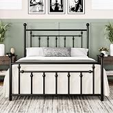 Allewie 14'' Queen Size Metal Platform Bed Frame, Vintage Headboard, Black | 50'' Tall Victorian Headboard/Footboard/Mattress Foundation/Under Bed Storage/No Box Spring Needed/Easy Assembly/Noise Free