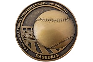 LOGOS COINS Christian Sports Coin for Young Athletes, for Boys and Girls, Gift for Baseball Players or Baseball Team, I Can Do All Things Through Christ, Antique Gold Plated Challenge Coin, Philippians 4:13
