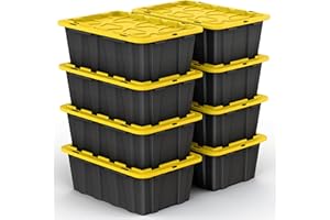 Lifetime Home 8 PACK of Medium 12 Gallon Plastic Storage Bin Tote Organizing Container with Ultra Durable Secure Latching Lids, Stackable, Extra Strength Clear with Built in Handle - Black and Yellow