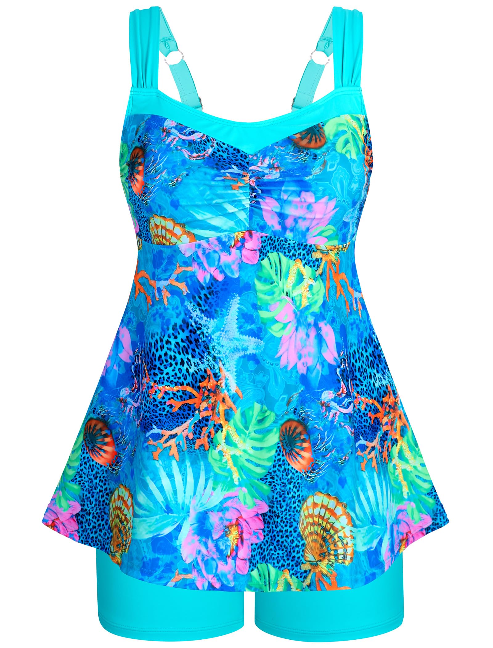 Photo 1 of ***ONLY TOP INCLUDED***HUAKARY Plus Size Swim Suit Floral Tank Top with Boyshorts Tankini Set Ruched Modest Two Piece Swimsuit 20W Blue Printed***ONLY TOP INCLUDED***
