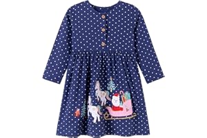 HILEELANG Toddler Girl Long Sleeve Dress Cotton Casual Jersey Shirt Playwear Applique Dress