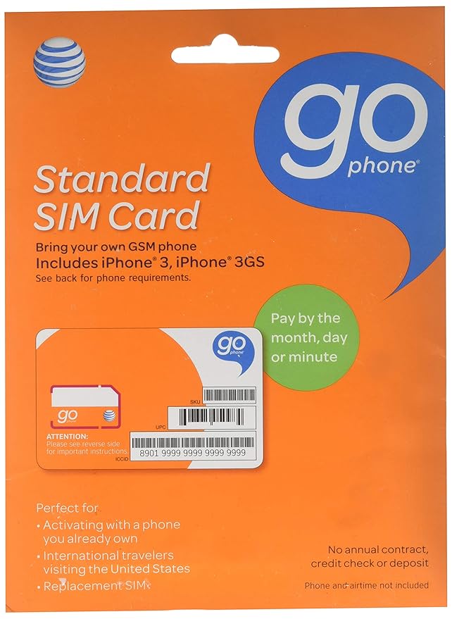 Att At&t Go Sim Card for Gsm Prepaid Cell Phone Serviceno