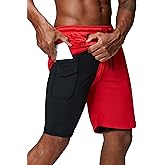 Pinkbomb Men's 2 in 1 Running Shorts Gym Workout Quick Dry Mens Shorts with Phone Pocket
