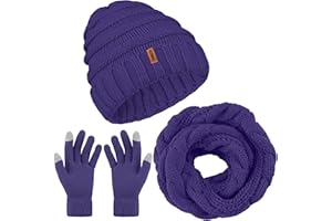 Aneco Winter Warm Knitted Scarf Beanie Hat and Gloves Set Men & Women's Soft Stretch Hat Scarf and Mitten Set