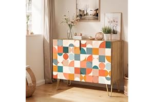 SIGNWIN Sideboard Buffet Cabinet, Kitchen Storage Cabinet with 2 Doors, Geometric Colorful Polygon Collage Geometry, Cupboard Console Table for Dining Room - 35" L x 18" W x 29" H