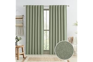 KEQIAOSUOCAI Sage Green Blackout Linen Curtains for Bedroom, Boho Natural Bedroom Home Decor, Long Drapes for Living Room Back Tab Pocket 50 x 90 Inch Length, 2 Panels Set