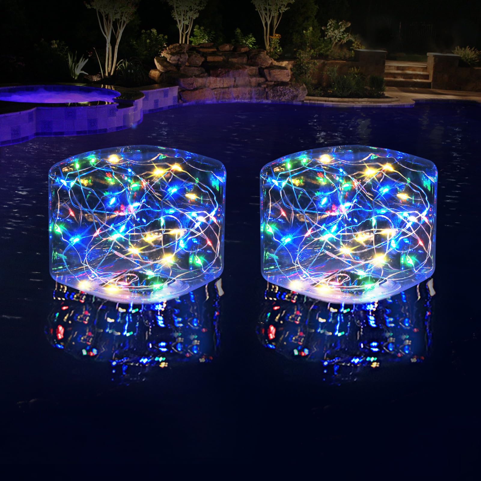 Photo 1 of LENONE Solar Floating Pool Lights, 5.6 Inches LED Colored Light Up Solar Pool Lights (2PCS)