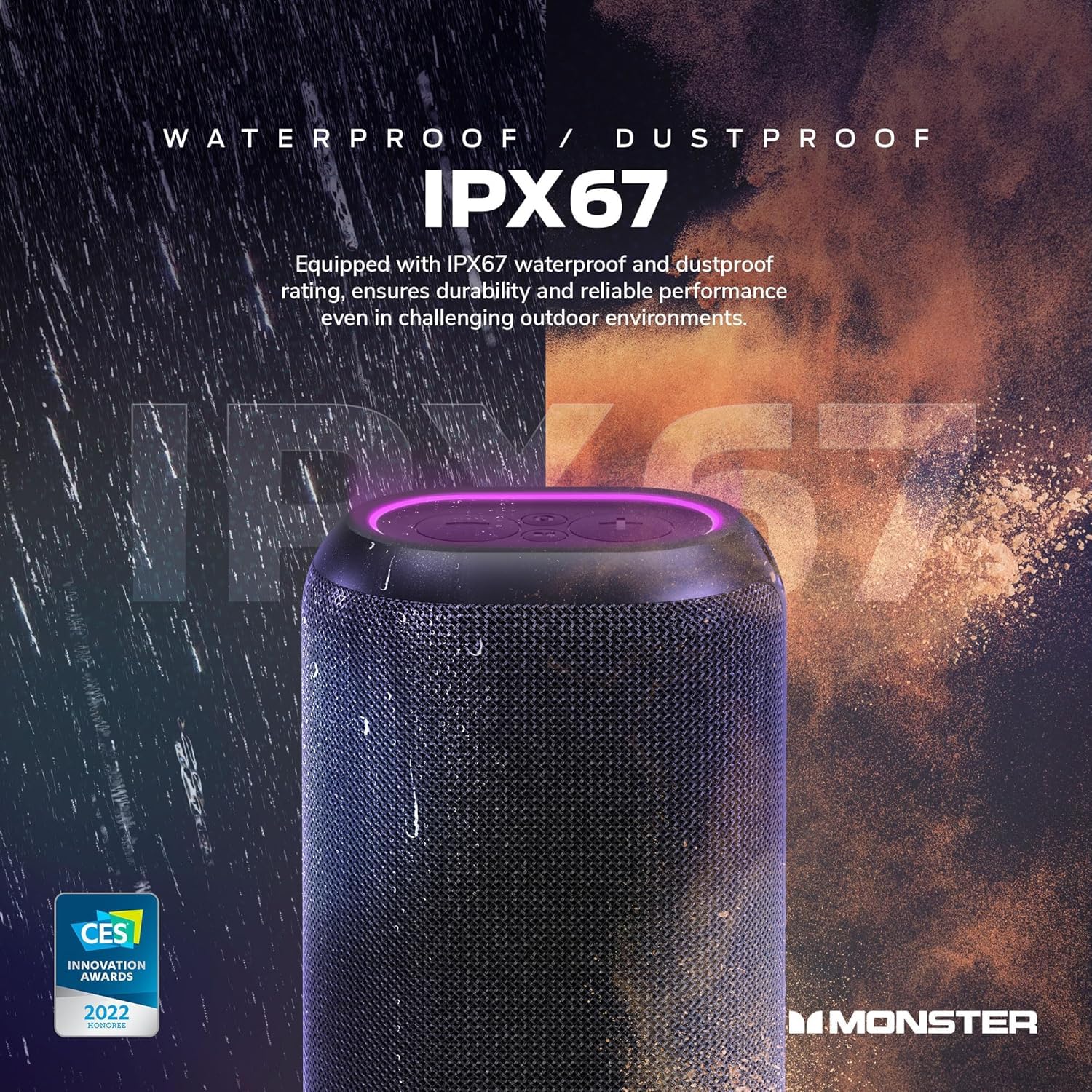 Monster DNA Max Portable Bluetooth Speaker, Loud Portable Speaker with 360 Bass Sound and 10W Qi Certified Wireless Charging Pad, IP67 Waterproof- for Travel, Indoor and Outdoor Use