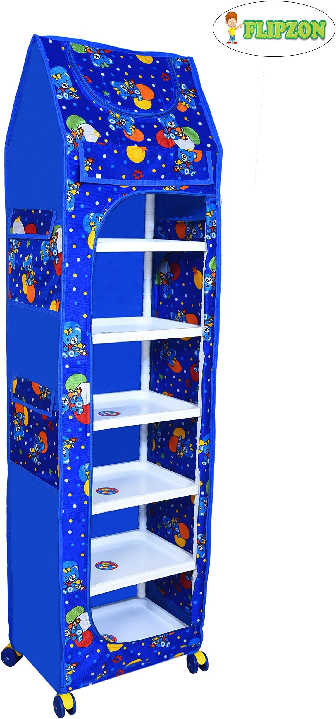 Flipzon Multipurpose 7 Shelve Baby Wardrobe, Foldable, (Unbreakable Material) (Blue)