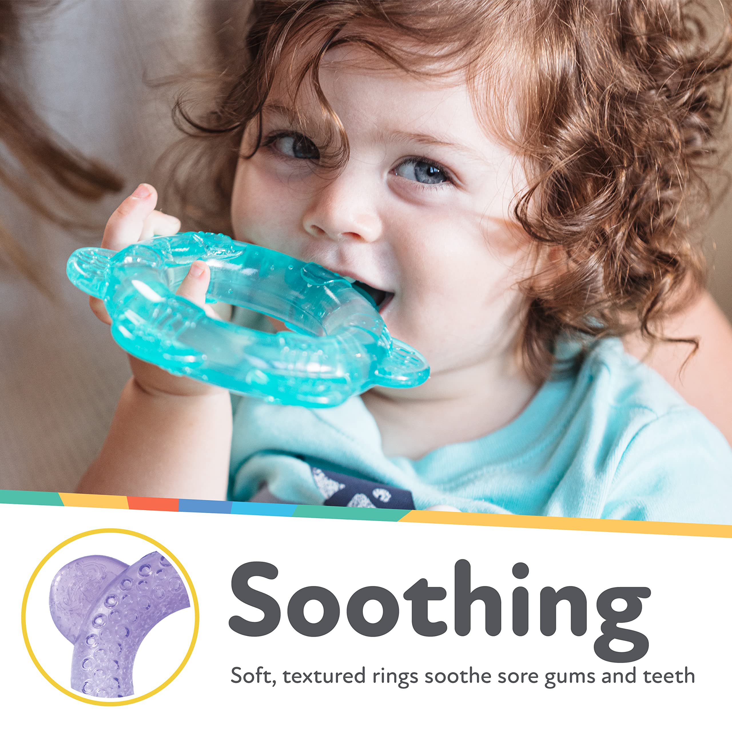 Nuby IcyBite Teethers for Teething Relief - Soft BPA-Free Baby Teething Toy - 3+ Months - Ocean Rings