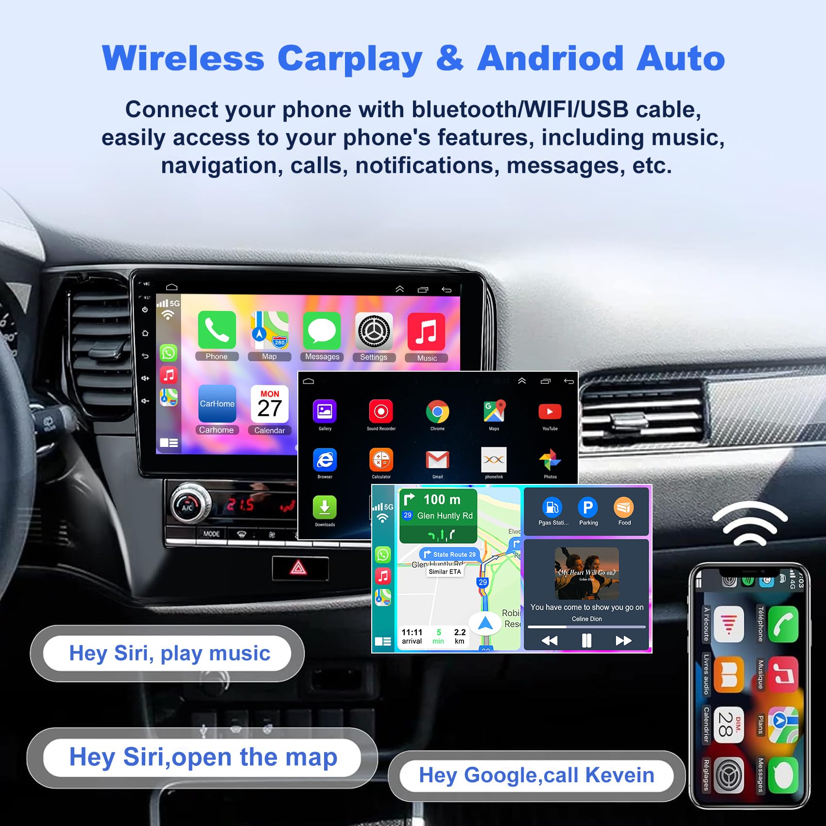4G+64G Car Radio for Mitsubishi Outlander 2012-2018 Head Unit with Wireless Carpaly & Android Auto,10 Inch IPS HD Touch Screen Car Stereo Support GPS/Bluetooth 5.2/FM/Backup Camera/WiFi/SWC