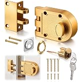 Feekoon Jimmy Proof Deadbolt Lock, Brass, Single Cylinder | Heavy Duty Keyed Entry Deadbolt, Jimmy Proof Design Prohibits Forced Entry by Spreading of Door Frames, with Angle Strike