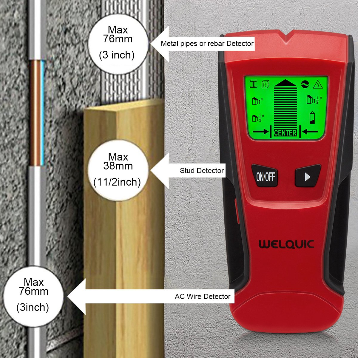 WELQUIC Stud Finder Electric Centerfinder with 3in1 Metal AC Wires