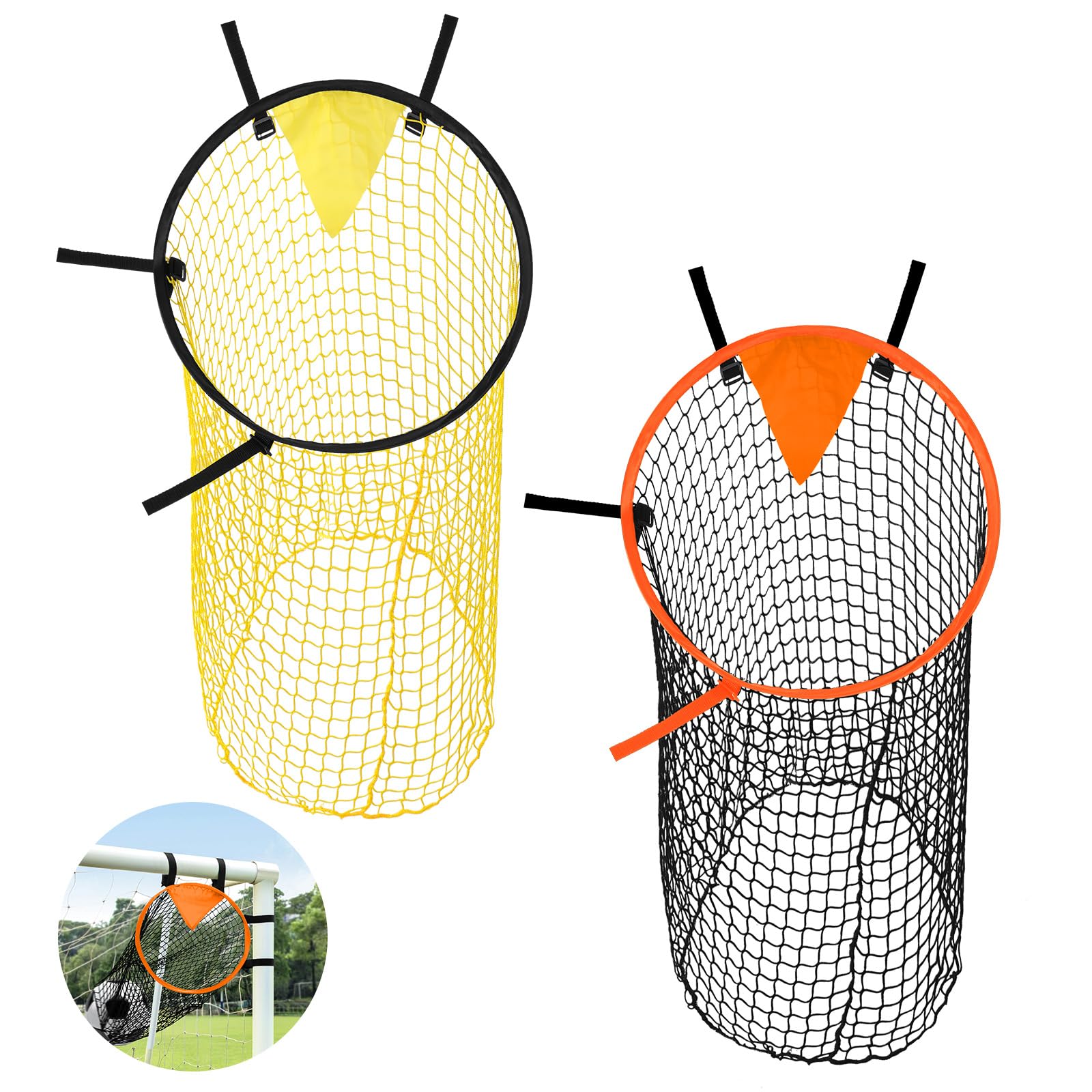 AMFUN 2PCS Football Net, Football Goal Football Target and Bag, 45x60 cm Soccer Top Bins Soccer Target Goal, Football Kicking Net with Adjustable Straps, Football Top Corner Target Net Goals for Kids