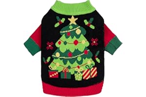 Fitwarm Cozy Dog Christmas Sweater, Thermal Winter Clothes for Small Dogs, Boy & Girl, Holiday Pet Apparel, Black, Red, Green, Yellow, Medium