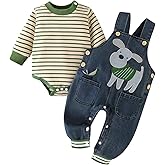 Baby Boy Clothes Fall Winter Outfits Long Sleeve Striped Romper Cute Cartoon Jeans Overalls Pants Set 0-18 Months