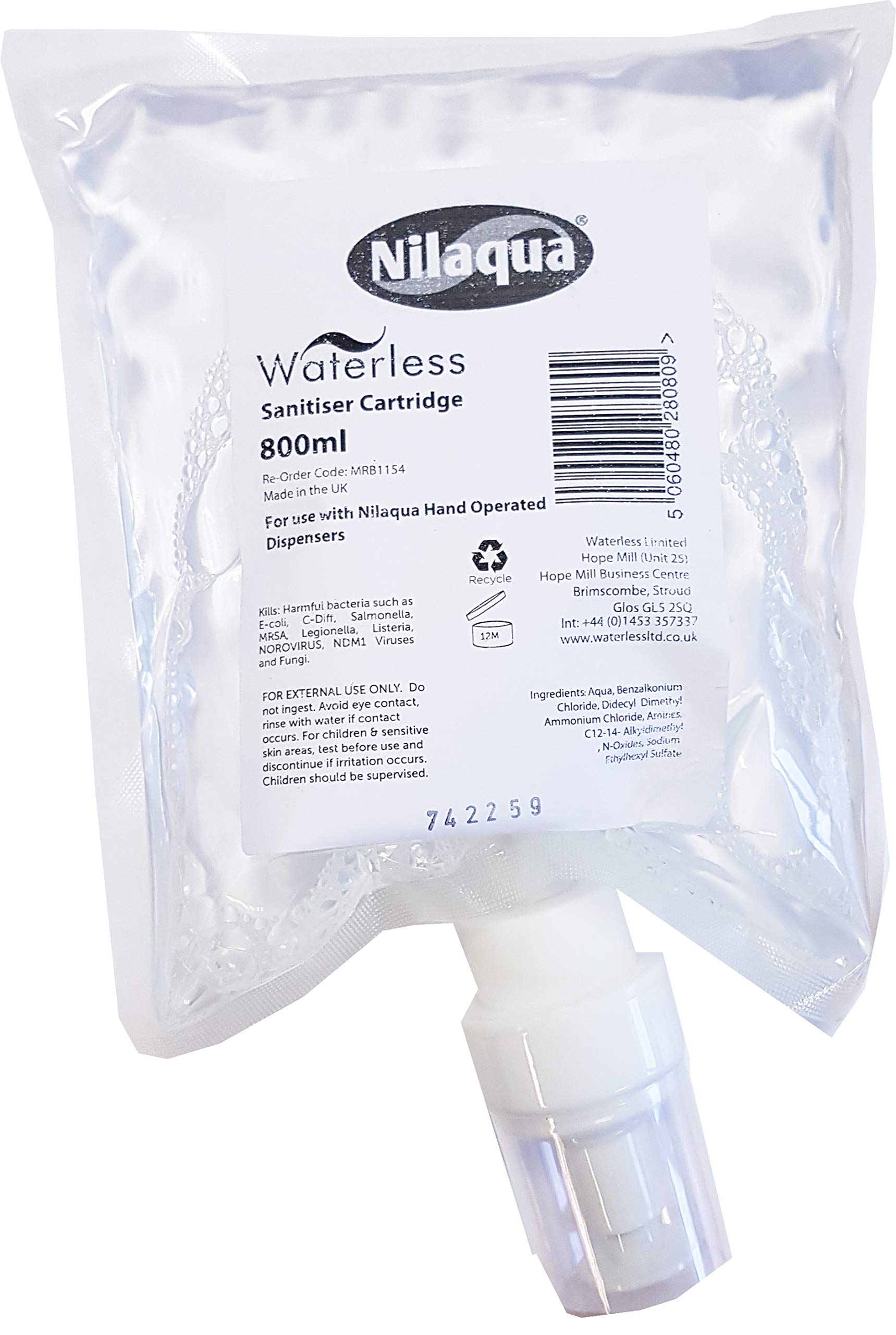 Alcohol Free Hand Sanitiser 800ml & Dispenser (1x 800ml Refill ONLY)