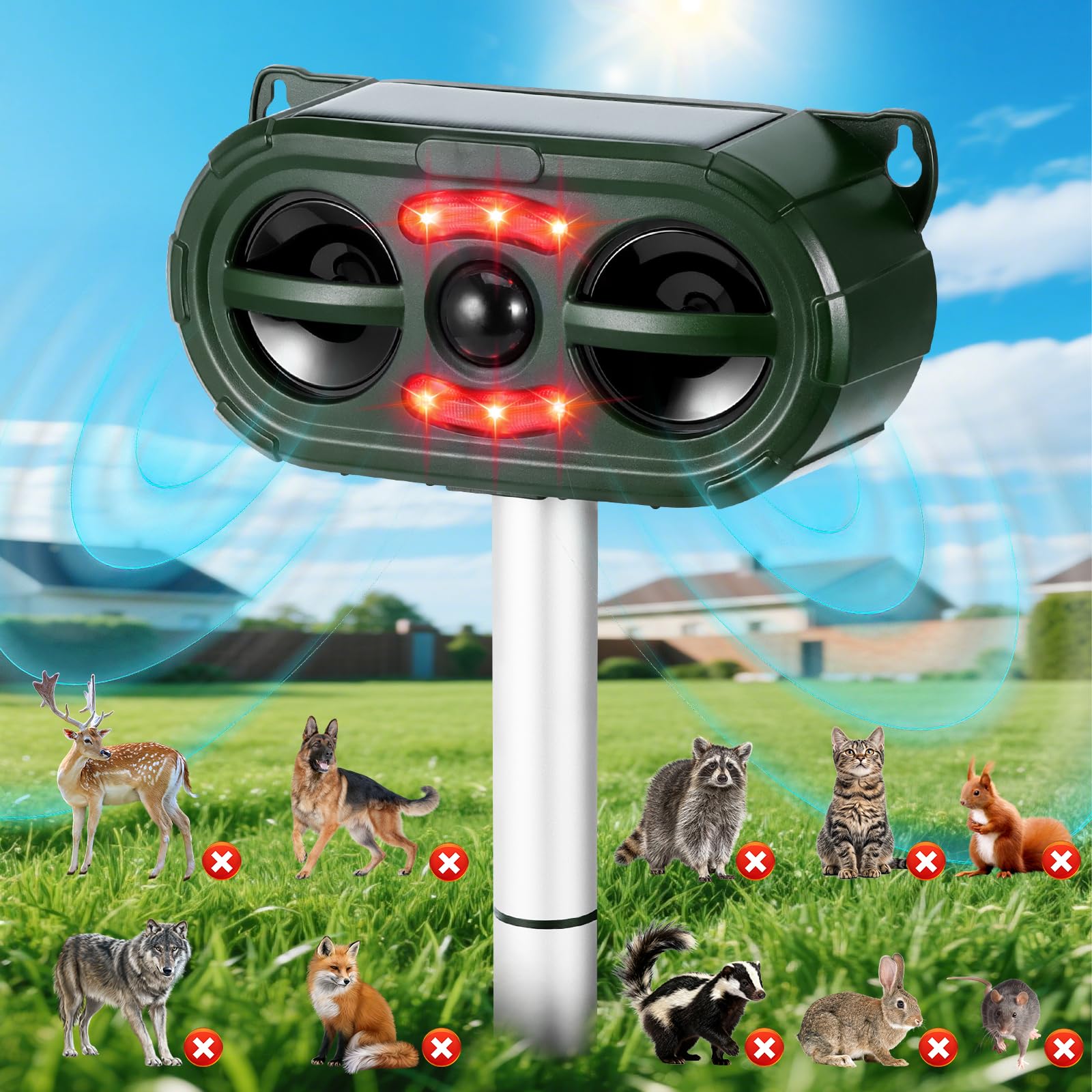 Cat Repellent For Gardens, Cat Deterrents For Gardens with LED Flash And Pir Motion Sensor, Waterproof Ultrasonic Cat Repellent with 5 Modes, Fox Deterrents,Fox Repellent, Cat Deterrent,Fox Deterrent