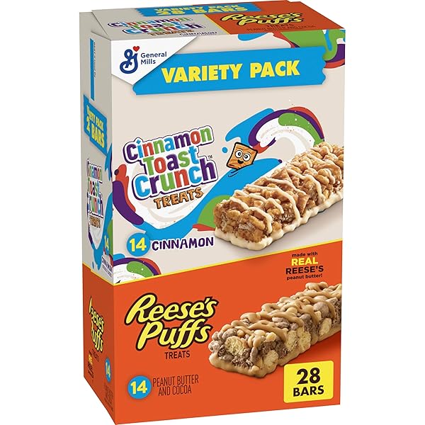CINNAMON TOAST CRUNCH AND REESE’S PUFFS CEREAL TREAT BARS VARIETY PACK, SNACK BARS, 28 CT, 23.8 OZ