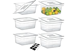 BIEAMA 6 Pack NSF Food Pans with Lids, 1/2 Size 6'' Deep Commercial Food Storage Containers, Polycarbonate, Clear
