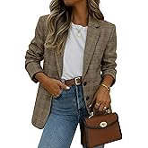 Mina Self 2026 Spring Women's Plaid Houndstooth Blazer Jacket - Fully-Lined Fashion Loose Work Office Suit with Pockets