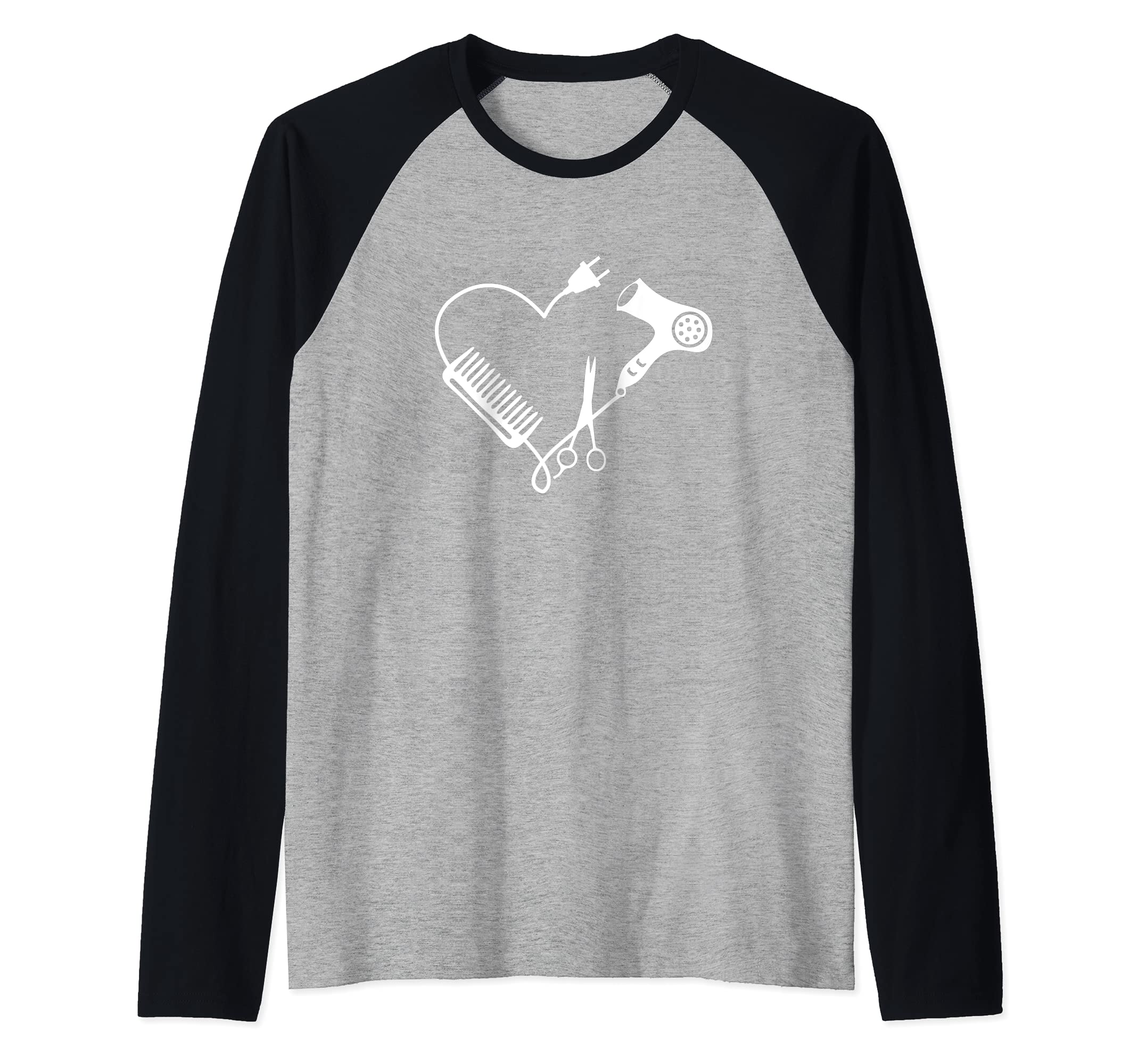 Hairdresser Heart Hair Dryer Comb Scissors Raglan Baseball Tee