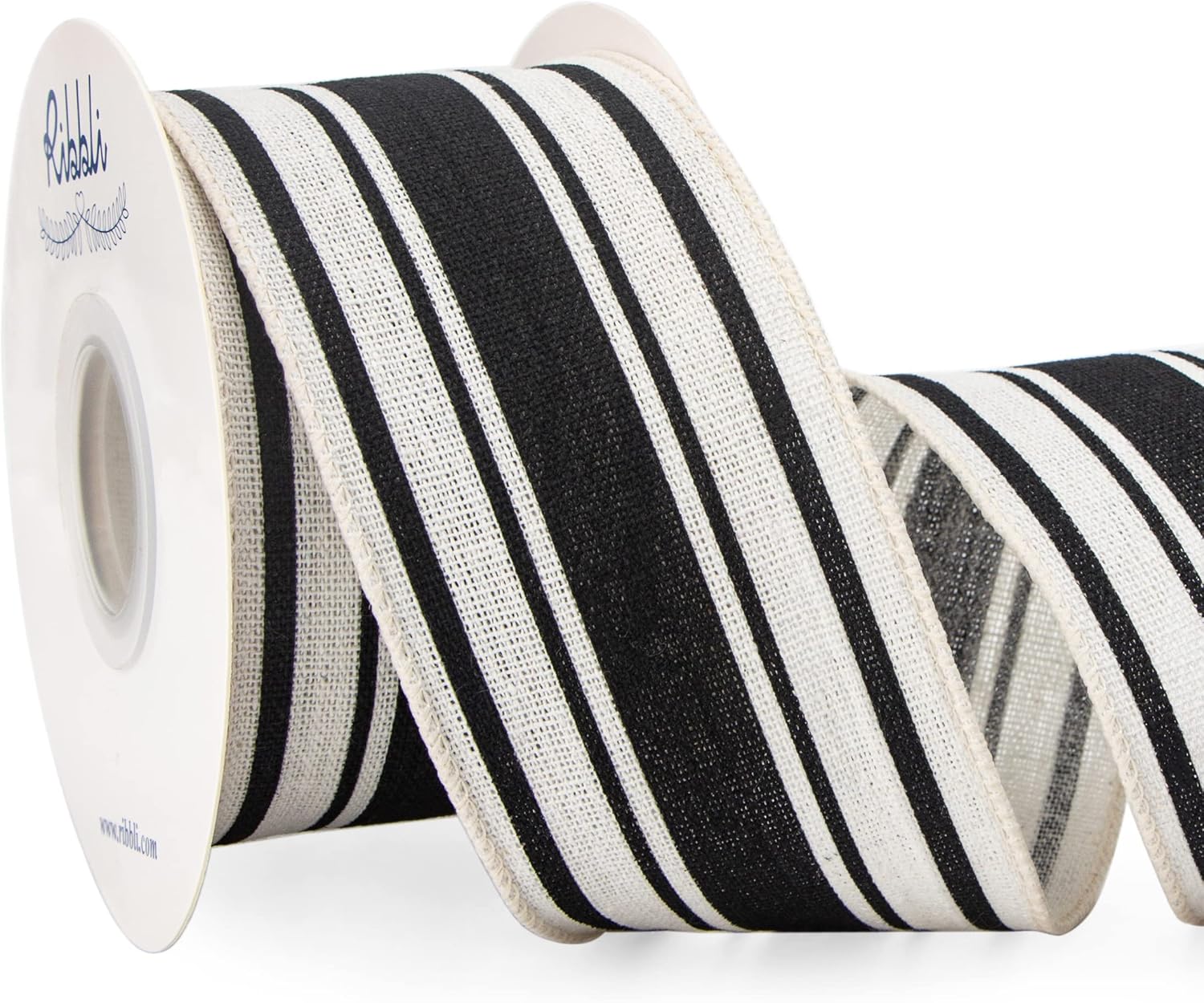 Bows & Ribbons - Ribbli Farmhouse Wired Ribbon,Black Stripe Ribbon 2-1/2 Inch x Continuous 10 Yard, Stripe Cotton Burlap for Big Bow,Wreath-(Black/Ivory)