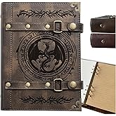DUROTAN DND Notebook Journal Refillable Leather A5 Binder 400 Pages For Dungeons and Dragons Gifts D&D Accessories for dm players Men&Women(3-Khaki-Dragon Totem)