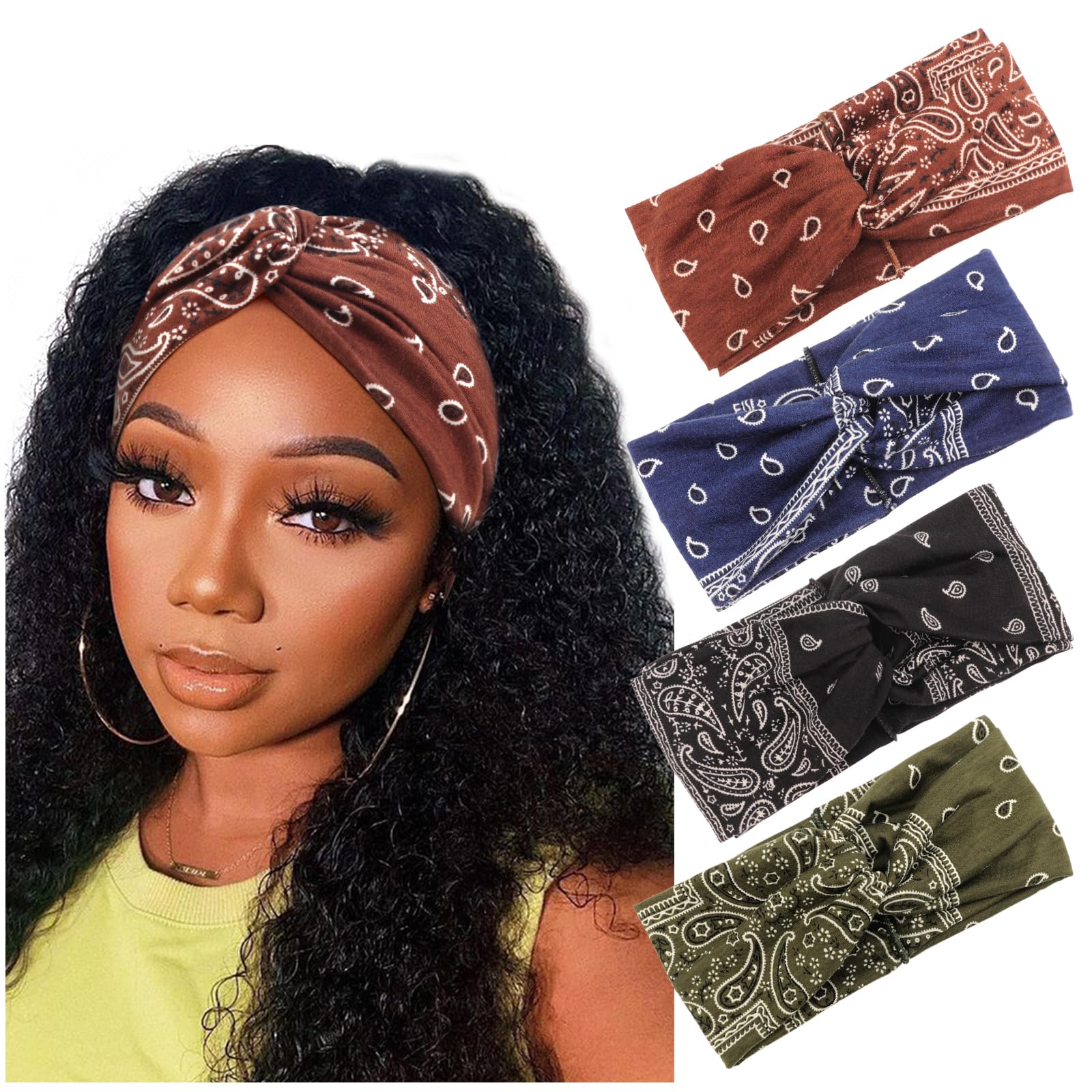 DRESHOW 4 Pack Women Headbands Headwraps Elastic Hair Bands Bows Hair Accessories — image 1